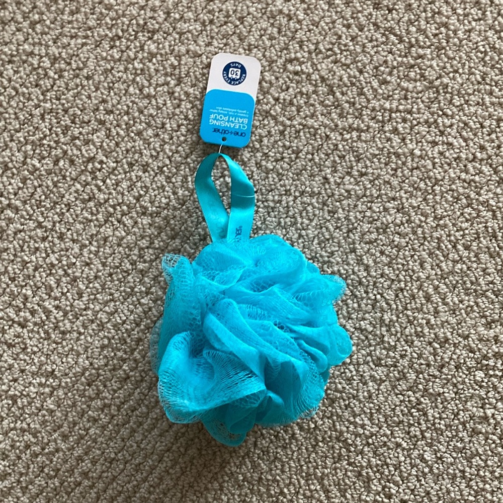 NEW one + other Cleansing Bath Poof Loofah Blue Turquoise NWT